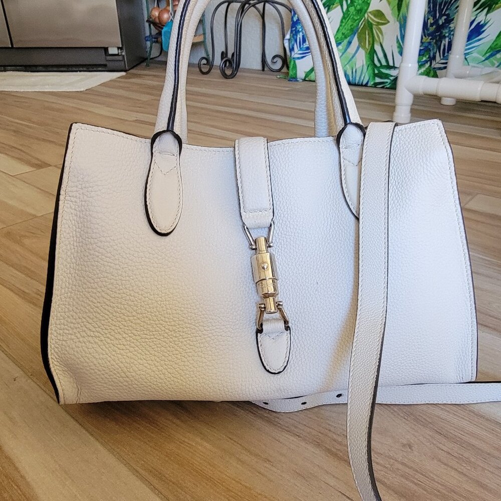 REDUCED@! GUCCI Ivory Tote Jackie Hook Closure Duo Shoulder Handbag